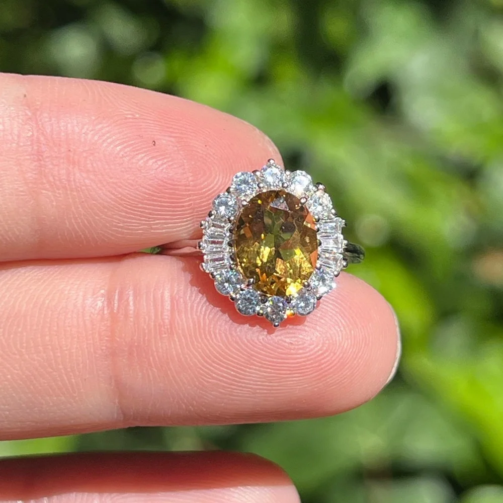 Sterling silver adjustable citrine‎ zirconia ring